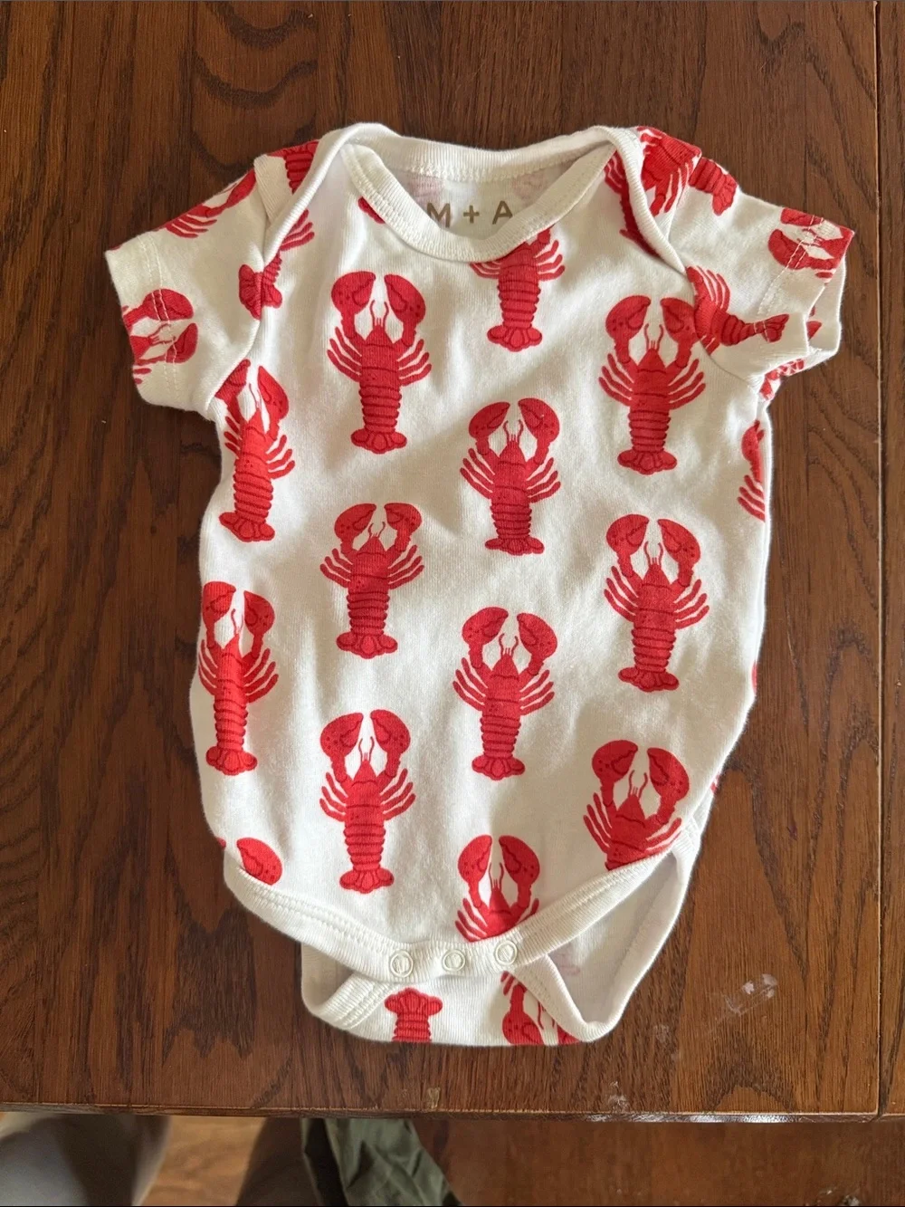 M+A White & Red Lobster Print Baby Bodysuit size 0-3M